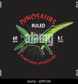 Dinosaurier Pterodactyl Skelett T-Shirt-Print. Vintage-Style Stock Vektor