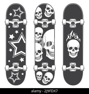 Set von Skateboard Hintergründe. Skateboard Design Monochrom Style Stock Vektor