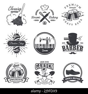 Set von Vintage-Werkstatt Embleme, Etiketten, Abzeichen und Logos, monochrome Stil Stock Vektor