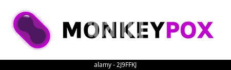 Monkeypox-Virus-Symbol und Text auf weißem Hintergrund isoliert. Vektorgrafik Stock Vektor