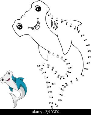 Dot to Dot Hammerhead Shark Malseite für Kinder Stock Vektor