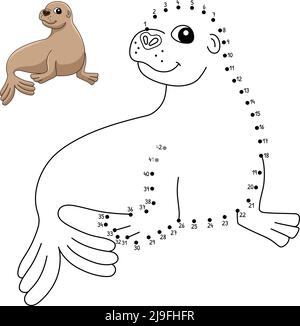 Dot to Dot Sea Lion Animal Coloring Seite für Kinder Stock Vektor