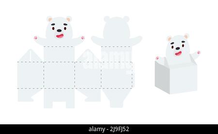 Einfache Verpackung Favour Box Eisbären-Design für Süßigkeiten, Süßigkeiten, kleine Geschenke. Party-Paket Vorlage für alle Zwecke, Geburtstag, Baby-Dusche Stock Vektor