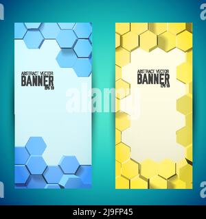 Abstrakte geometrische Mosaik vertikale Banner mit blau und gelb 3D Sechsecke im Wabenstil isolierte Vektorgrafik Stock Vektor