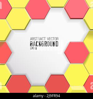 Bunte geometrische Hintergrund mit gelb und rot 3D Sechsecke in Vektordarstellung im Mosaikstil Stock Vektor