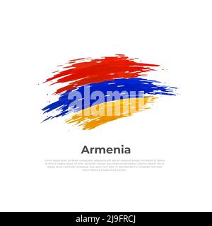 Armenische Flagge. Pinselstriche. Streifen Farben der armenischen Flagge auf weißem Hintergrund. Vektor-Design, Vorlage National Poster mit Platz für Text Stock Vektor