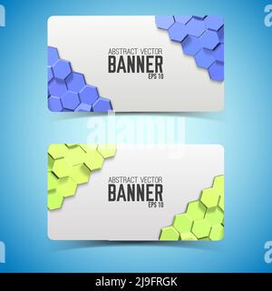 Geometrische horizontale Banner mit bunten 3D sechseckigen Mosaik-Struktur auf Hellblauer Hintergrund isolierte Vektordarstellung Stock Vektor