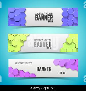 Mosaik geometrische horizontale Banner mit bunten 3D sechseckigen Wabenstruktur Auf blauem Hintergrund isolierte Vektordarstellung Stock Vektor