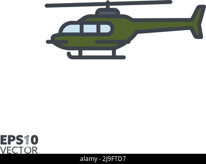 Symbol für mit Vektor gefüllte Linie für Militärhubschrauber. Air Force Heli-Farbsymbol. Stock Vektor