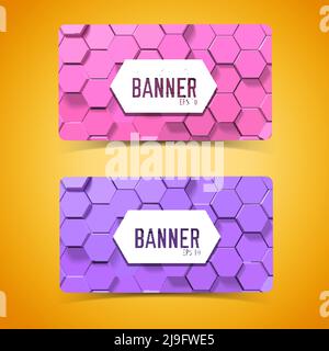 Abstrakte Mosaik geometrische horizontale Banner mit lila und rosa 3D Sechsecke auf orangefarbenem Hintergrund isolierte Vektordarstellung Stock Vektor