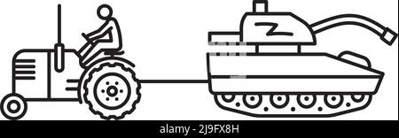 Ukrainischer Landwirt auf Traktor Schleppen beschädigt russischen Tank Vektor-Illustration Stock Vektor
