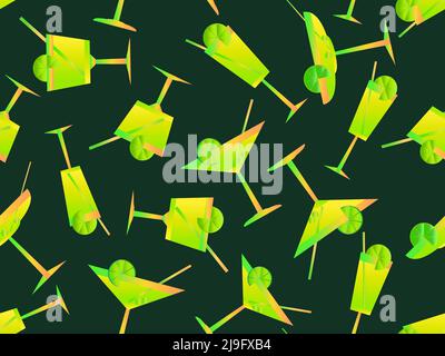 Cocktail mit Regenschirmen 80s Stil nahtlose Muster. Alkoholische Cocktails mit Sonnenschirmen und Limettenscheibe. Gestaltung von Barmenüs, Werbematerialien und Stock Vektor