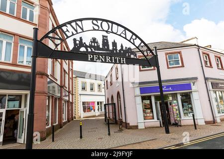 Penrith Town, Cumbria, Großbritannien, England, New Squares Penrith, Einkaufszentrum, Penrith Cumbria, Penrith UK, Penrith Stadtzentrum, New Squares, Stadt, Städte, Geschäfte, Stockfoto