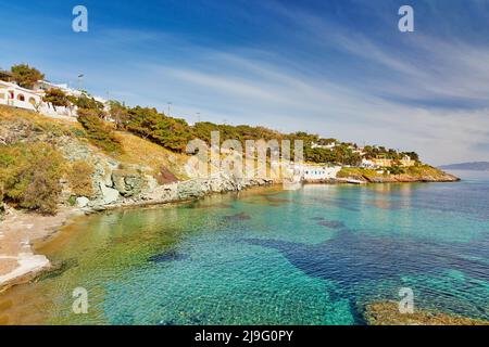 Der Strand von Panagia Kanala in Kythnos, Griechenland Stockfoto