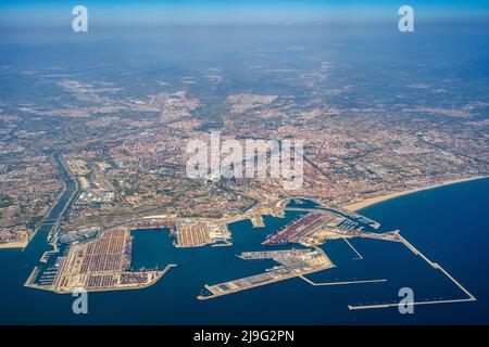 Luftaufnahme von Valencia, Spanien mit seinem Seehafen Stockfoto