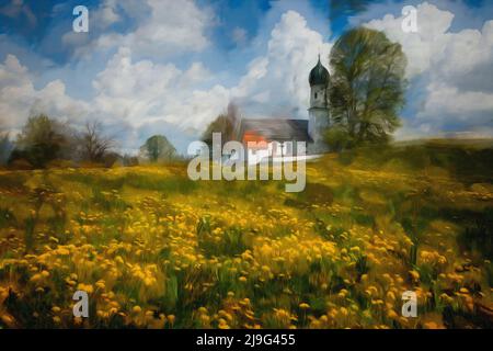 ZEITGENÖSSISCHE KUNST: Maria Heimsuchung in Oberbuchen bei Bad Heilbrunn. Oberbayern, Deutschland von Edmund Nägele FRPS Stockfoto