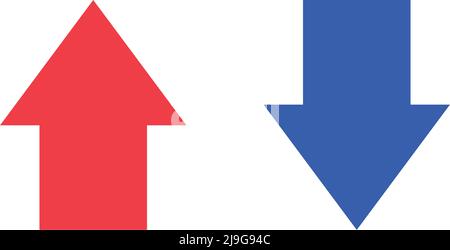 Vektorsymbole mit aufsteigenden und fallenden Pfeilen. Rote und blaue Pfeile. Ideale Illustration für Umsatz, Erhöhung oder Abnahme der investierten Vermögenswerte, etc. Editabl Stock Vektor