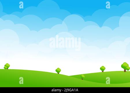 Malerische Landschaft von grünen Wiese vor Wolke und blauem Himmel, abstrakter Hintergrund natürlichen Feld Vektor-Illustration Stockfoto