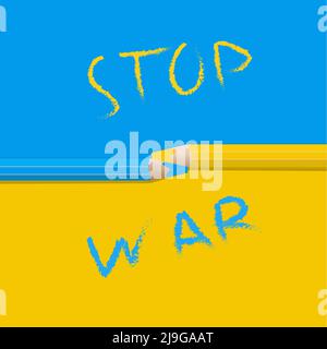 Zwei Bleistifte auf dem Hintergrund der Farben der Flagge der Ukraine mit der Aufschrift Stop war. vektorgrafik. Stock Vektor