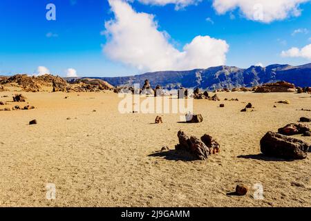 Panoramablick auf die Landschaft der San Jose Minen, aus Bimsstein und vulkanischem Stein, auf Teneriffa. Stockfoto