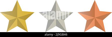Glänzendes drei-Sterne-Symbol. Vektor. Eine hochwertige Illustration in Gold. Bearbeitbarer Vektor. Stock Vektor