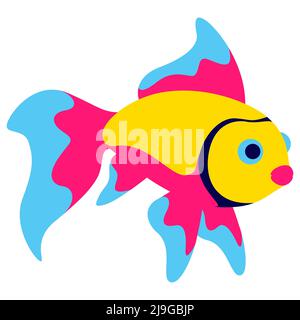 Illustration eines tropischen Goldfisches. Aquarium und Meerestier. Stilisiertes Bild in hellen Farben. Stock Vektor
