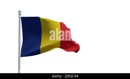 Nationalflagge der Republik Tschad, winkend im Wind. 3D Rendering, CGI Stockfoto