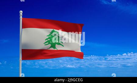 Libanesische Republik / libanesische Republik Nationalflagge, winkend im Wind. 3D Rendering, CGI-Illustration Stockfoto