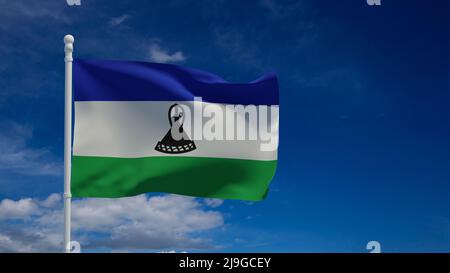 Nationalflagge des Königreichs Lesotho, winkend im Wind. 3D Rendering, CGI-Illustration Stockfoto