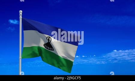 Nationalflagge des Königreichs Lesotho, winkend im Wind. 3D Rendering, CGI-Illustration Stockfoto