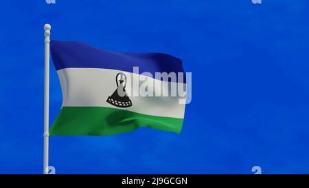 Nationalflagge des Königreichs Lesotho, winkend im Wind. 3D Rendering, CGI-Illustration Stockfoto