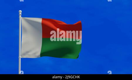 Nationalflagge der Republik Madagaskar, winkend im Wind. 3D Rendering, CGI-Illustration Stockfoto