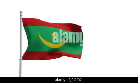 Flagge der Islamischen Republik Mauretanien, winkend im Wind. 3D Rendering, CGI-Illustration Stockfoto