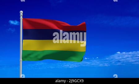 Nationalflagge der Republik Mauritius, winkend im Wind. 3D Rendering, CGI-Illustration Stockfoto