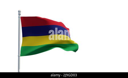 Nationalflagge der Republik Mauritius, winkend im Wind. 3D Rendering, CGI-Illustration Stockfoto