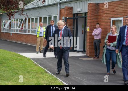 Boris Johnson besucht Newtown Mid Wales zur konservativen walisischen Parteikonferenz. Stockfoto