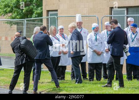 Boris Johnson besucht Newtown Mid Wales zur konservativen walisischen Parteikonferenz. Stockfoto