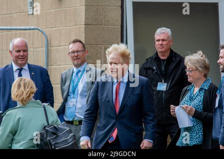 Boris Johnson besucht Newtown Mid Wales zur konservativen walisischen Parteikonferenz. Stockfoto