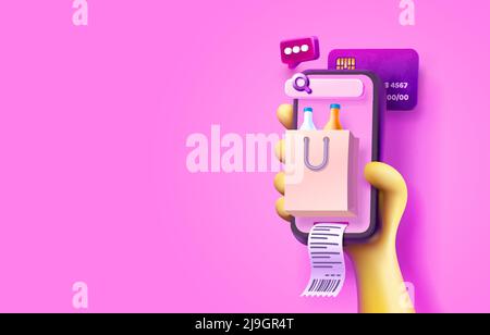Shopping Smartphone, Screen Box Pay, Online-Markt. Vektorgrafik Stock Vektor