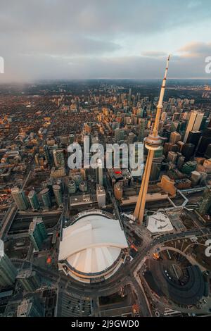 Der CN Tower und das Rogers Center an einem sonnigen Tag Stockfoto