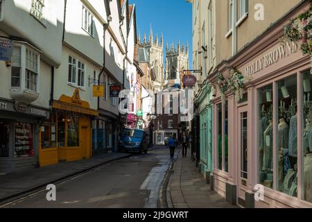 Morgen auf Low Petergate in York, England. Stockfoto