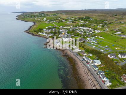 Luftaufnahme des Dorfes Gairloch an der North Coast 500 Route in Wester Ross , Scottish Highlands, Schottland Stockfoto