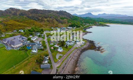 Luftaufnahme des Dorfes Gairloch an der North Coast 500 Route in Wester Ross , Scottish Highlands, Schottland Stockfoto