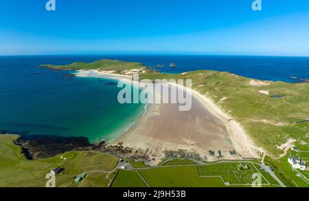 Luftaufnahme des Strandes an der Balnakeil Bay in Durness an der North Coast 500 Route, Sutherland, Scottish Highlands, Schottland Stockfoto