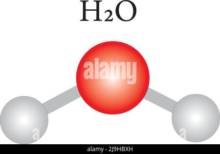 Wasser H2O strukturelle chemische Formel und Molekülmodell.Lehrinhalte für Chemie- und Wissenschaftsstudenten.Vektordarstellung. Stock Vektor