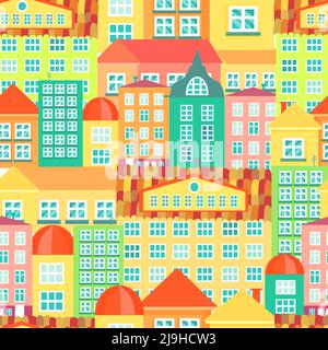 Nahtlose Muster städtischen bunten Häusern. Vektorgrafik Stock Vektor