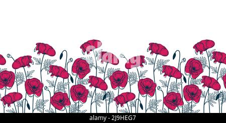 Vintage Red Poppy Field Borte Stock Vektor