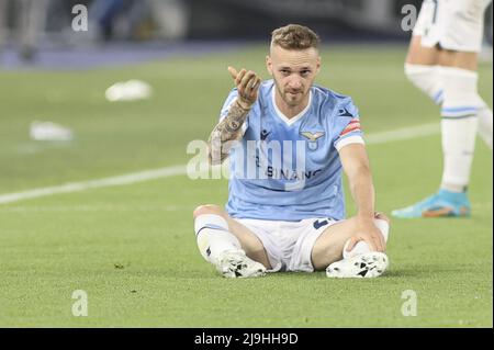 Rom, Italien. 21.. Mai 2022. Manuel Lazzari von SS Lazio Gesten während der SS Lazio gegen Hellas Verona FC, 38Â Serie A Tim 2021-22 Spiel im Olimpic Stadion in Roma, Italien, am 21. Mai 2022. Kredit: Unabhängige Fotoagentur/Alamy Live Nachrichten Stockfoto