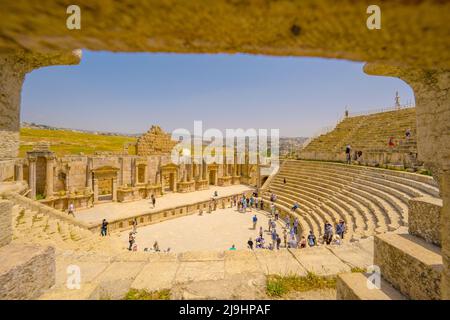 Das South Theatre, Jerash, Römische Stadt. Stockfoto