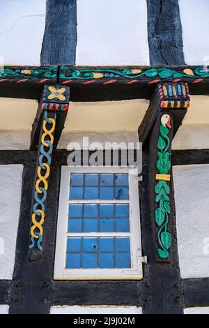 Die Altstadt von Hattingen, das Eisenhaus, Inschrift in Fachwerkhäusern, Haldenstraße, NRW, Deutschland, Stockfoto